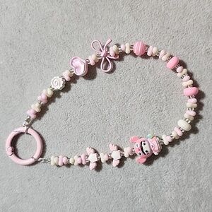 Pink Beaded Phone Strap/ Bag Charm
